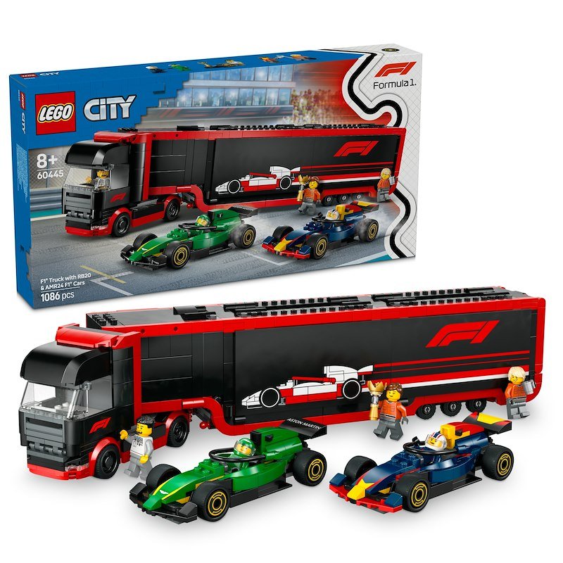 Lego City Autotrasportatore F1 con monoposto RB20 e AMR24 F1 60445