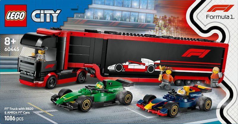 Lego City Autotrasportatore F1 con monoposto RB20 e AMR24 F1 60445