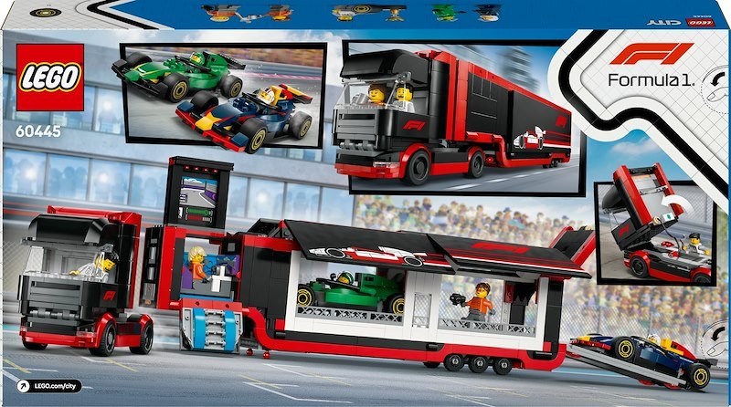 Lego City Autotrasportatore F1 con monoposto RB20 e AMR24 F1 60445