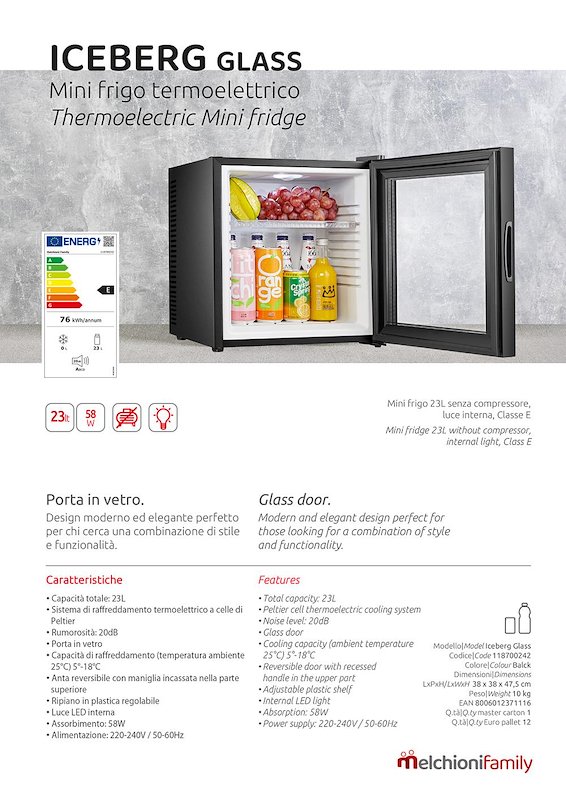 Melchioni Minifrigo Iceberg Glass Nero