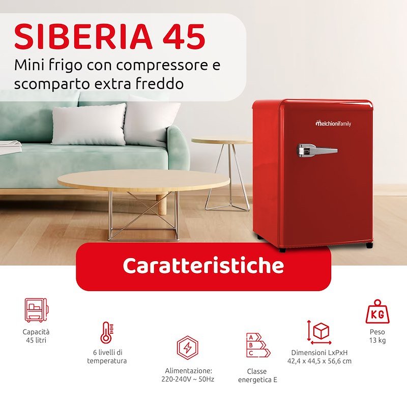 Melchioni Frigorifero SottoTavolo Siberia 45L Rosso