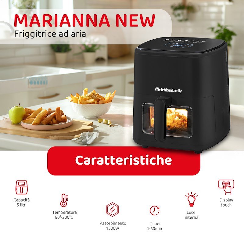 Melchioni Friggitrice ad Aria Marianna New 5L Nero
