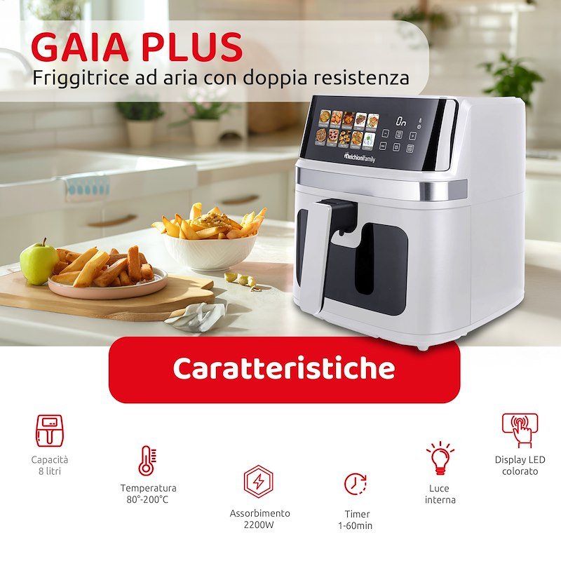 Melchioni Friggitrice ad Aria 8L Gaia Plus Bianco
