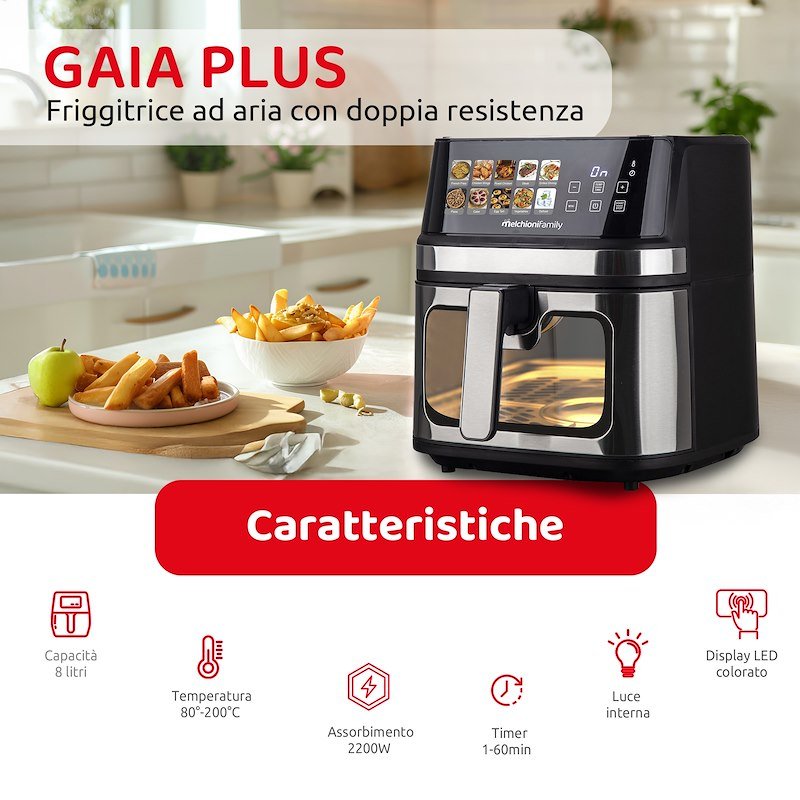 Melchioni Friggitrice ad Aria 8L Gaia Plus Nero