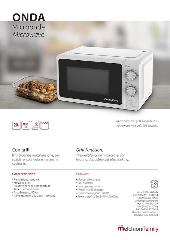 Melchioni Microonde Onda con Grill 20L Bianco