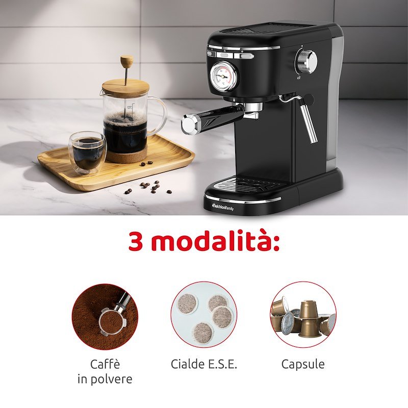 Melchioni Macchina caffè Espresso 3 in 1 Aromatica Plus Nero