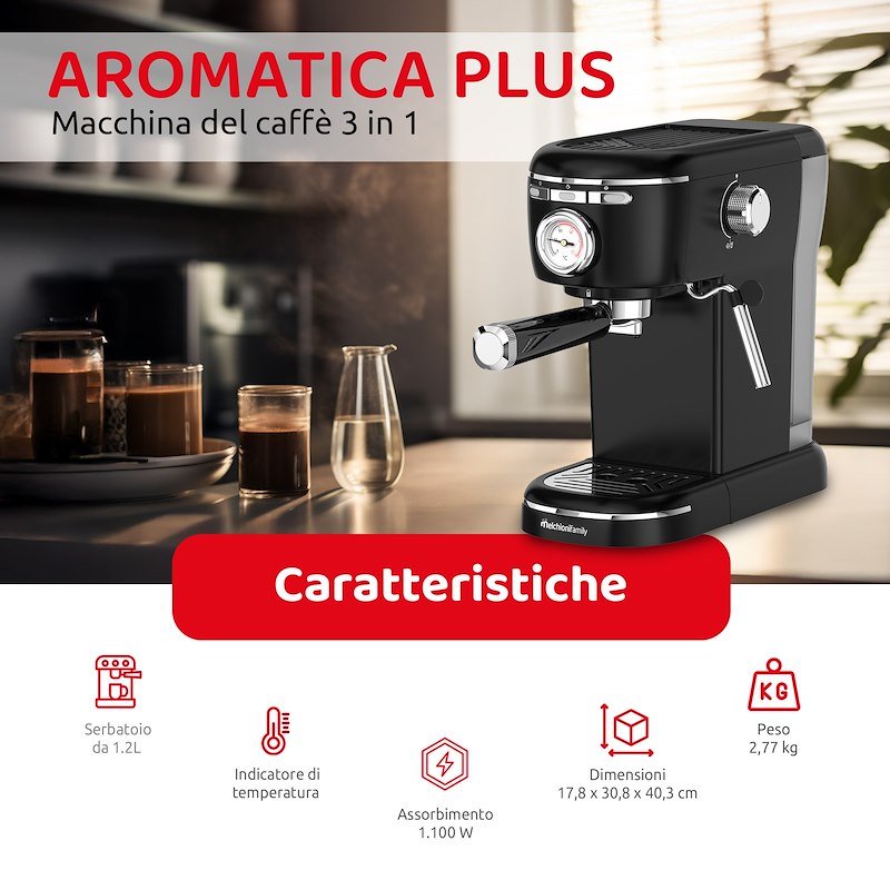 Melchioni Macchina caffè Espresso 3 in 1 Aromatica Plus Nero
