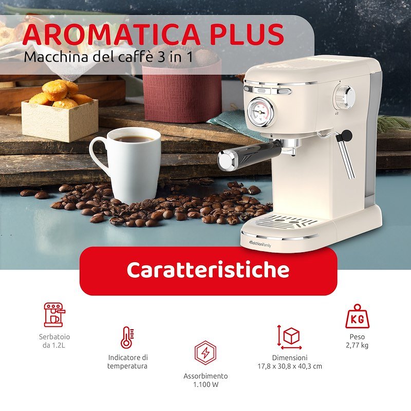 Melchioni Macchina caffè Espresso 3 in 1 Aromatica Plus Bianco