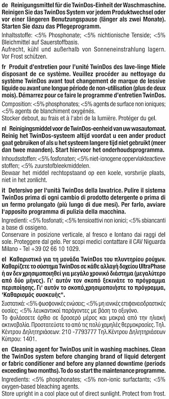 Miele Detergente Lavatrici e Lavasciuga Twindos Care
