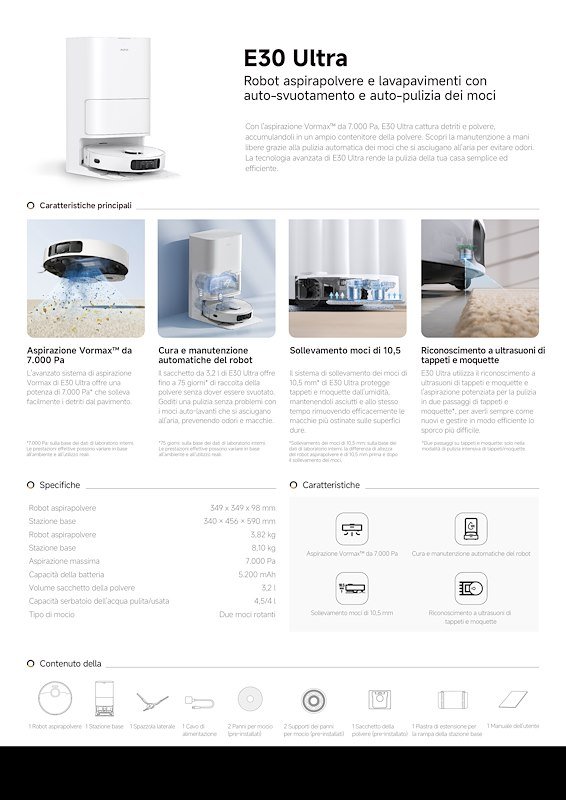 Mova Robot Aspirapolvere e Lavapavimenti E30 Ultra Bianco