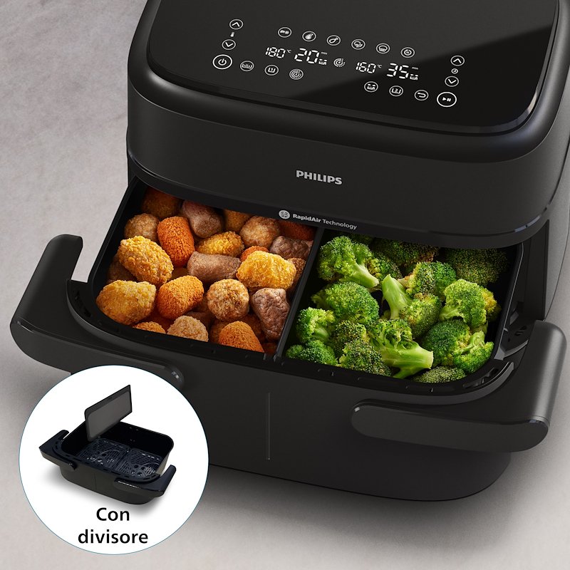 Philips Friggitrice ad aria Airfryer Serie 1000 Doppio Cestello 7.1l Na150/00 Nero