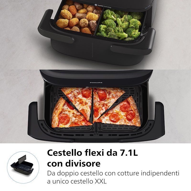 Philips Friggitrice ad aria Airfryer Serie 1000 Doppio Cestello 7.1l Na150/00 Nero
