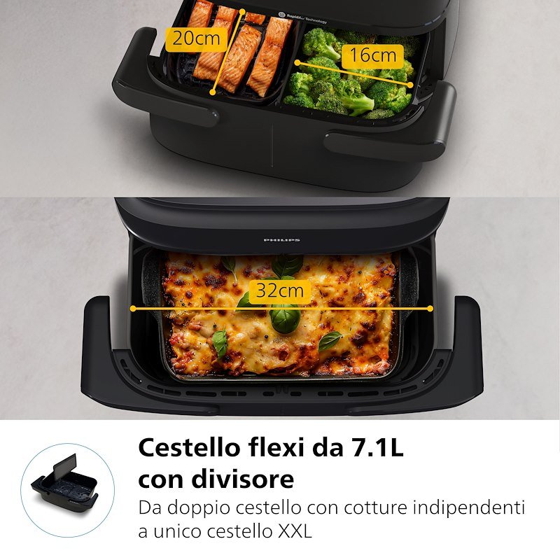 Philips Friggitrice ad aria Airfryer Serie 1000 Doppio Cestello 7.1l Na150/00 Nero