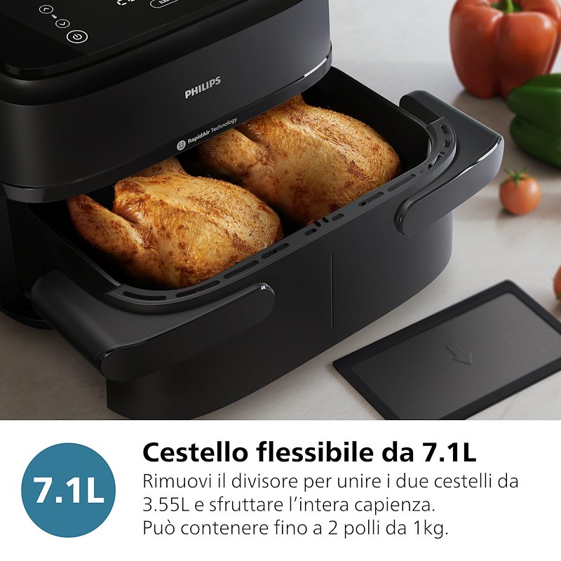 Philips Friggitrice ad aria Airfryer Serie 1000 Doppio Cestello 7.1l Na150/00 Nero