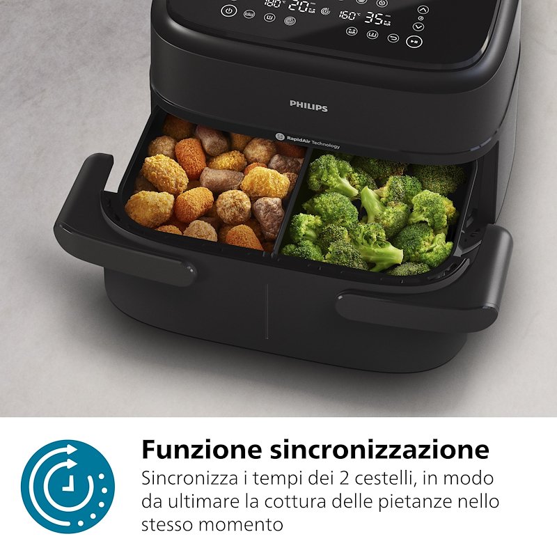 Philips Friggitrice ad aria Airfryer Serie 1000 Doppio Cestello 7.1l Na150/00 Nero