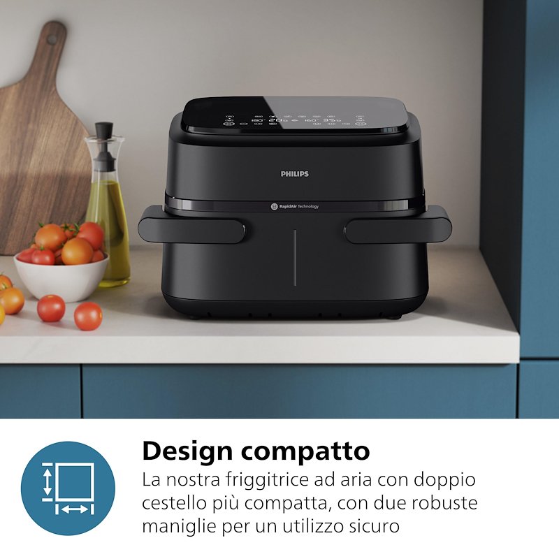 Philips Friggitrice ad aria Airfryer Serie 1000 Doppio Cestello 7.1l Na150/00 Nero