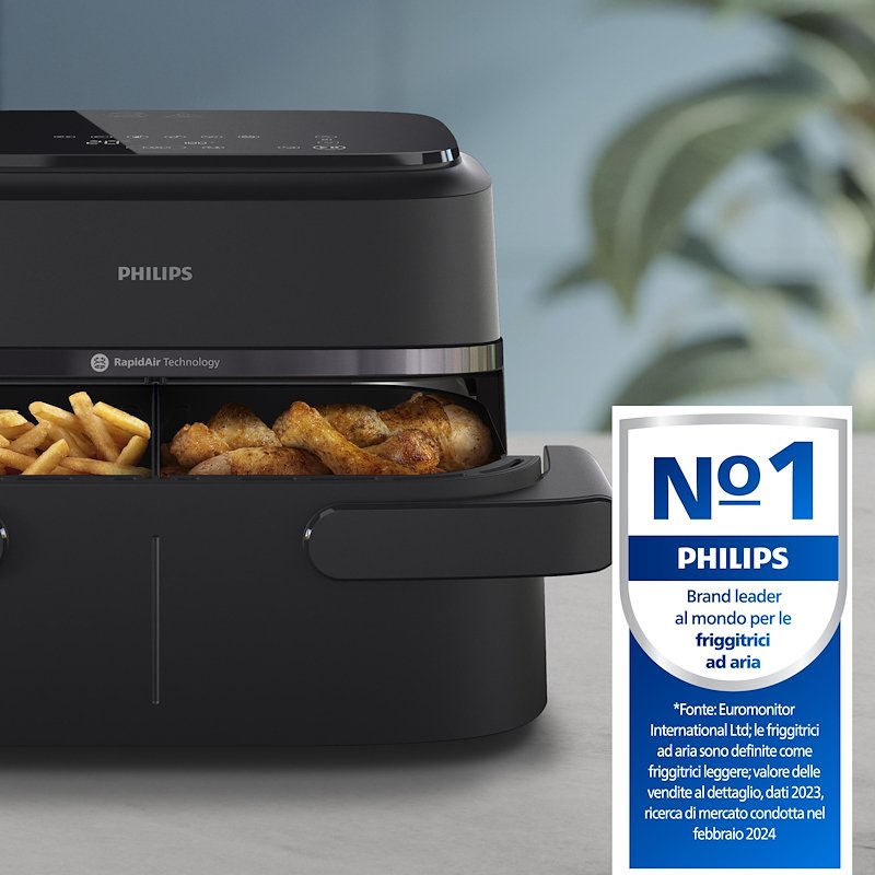 Philips Friggitrice ad aria Airfryer Serie 1000 Doppio Cestello 7.1l Na150/00 Nero