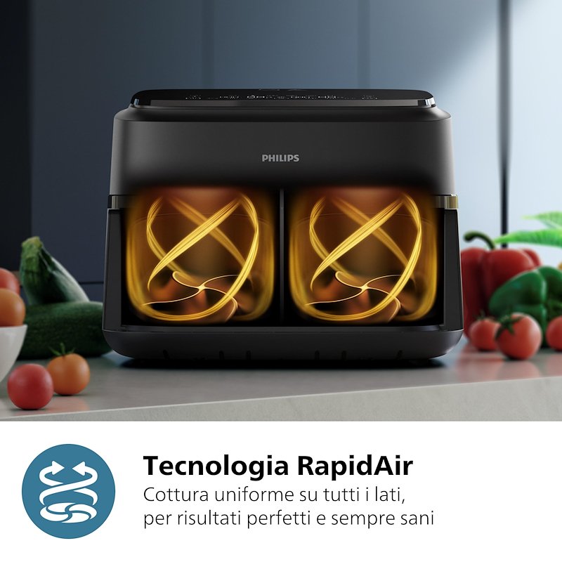 Philips Friggitrice ad aria Airfryer Serie 1000 Doppio Cestello 7.1l Na150/00 Nero