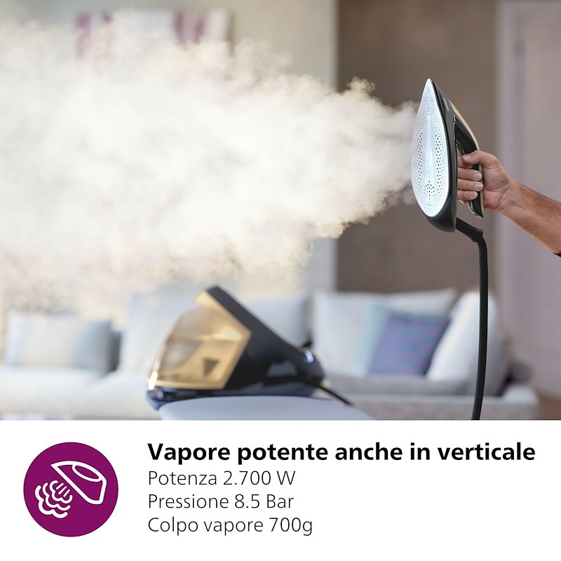 Philips Ferro da Stiro a Caldaia PerfectCare Serie 8000 Psg8140/80 Nero/Oro