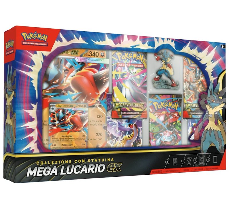 PokéMon: Collezione Con Statuina Mega Lucario-Ex Del (Una Carta Promozionale Olografica, Una Carta Promozionale Gigante, Cinque Buste Di Espansione E Una Statuina Di Mega Lucario)-image