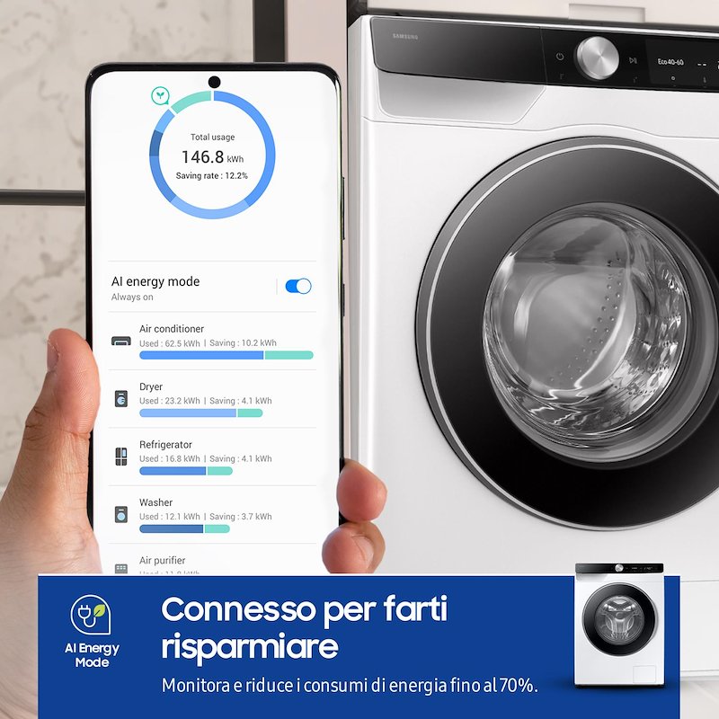 Samsung Lavatrice 9 kg Serie 6400D Ai WW90DG6U85LKU3 Bianco