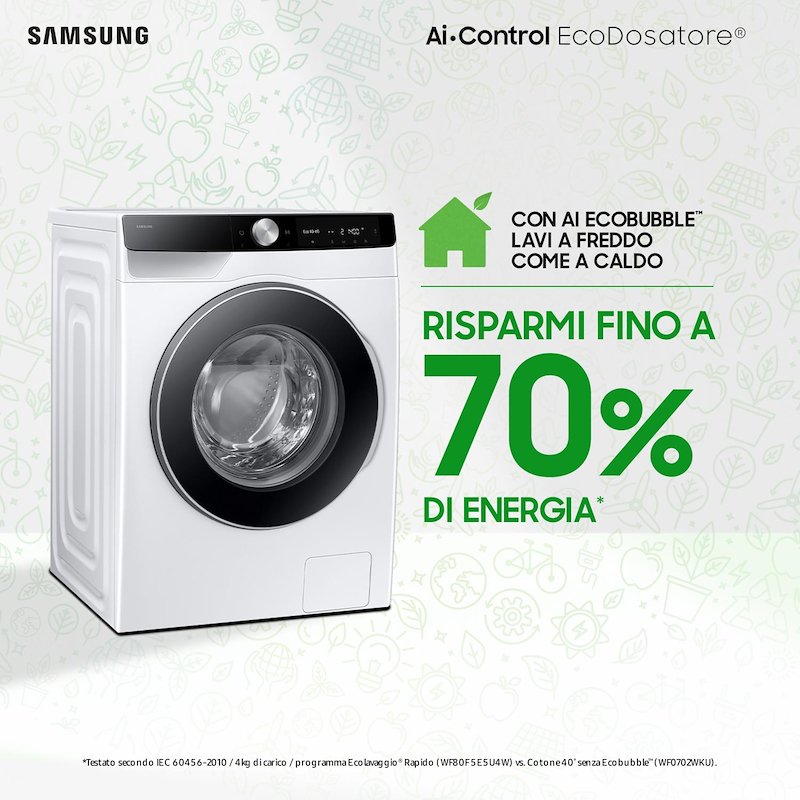 Samsung Lavatrice 9 kg Serie 6400D Ai WW90DG6U85LKU3 Bianco