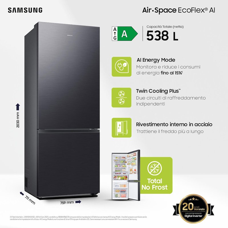 Samsung Frigorifero combinato RB53DG706AB1EF F1RST75 AI