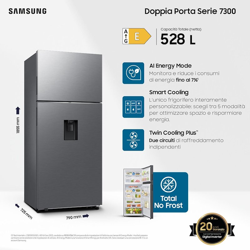 Samsung Frigorifero Combinato 402L RT53DG7B14S9EF Metal Inox