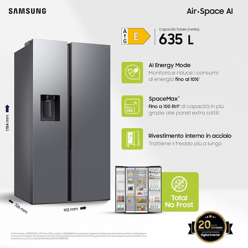 Samsung Frigorifero Americano RS70F65KETEF Inox