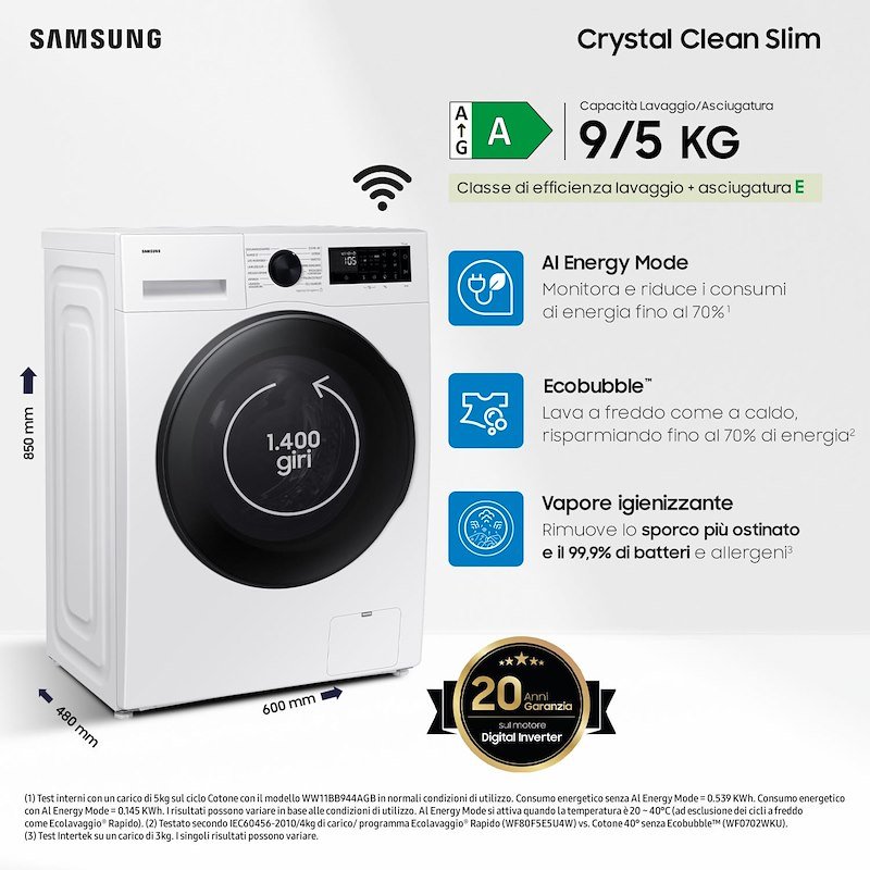 Samsung Lavasciuga 9/5 Kg Crystal Clean Slim Wd90dg5g34beet