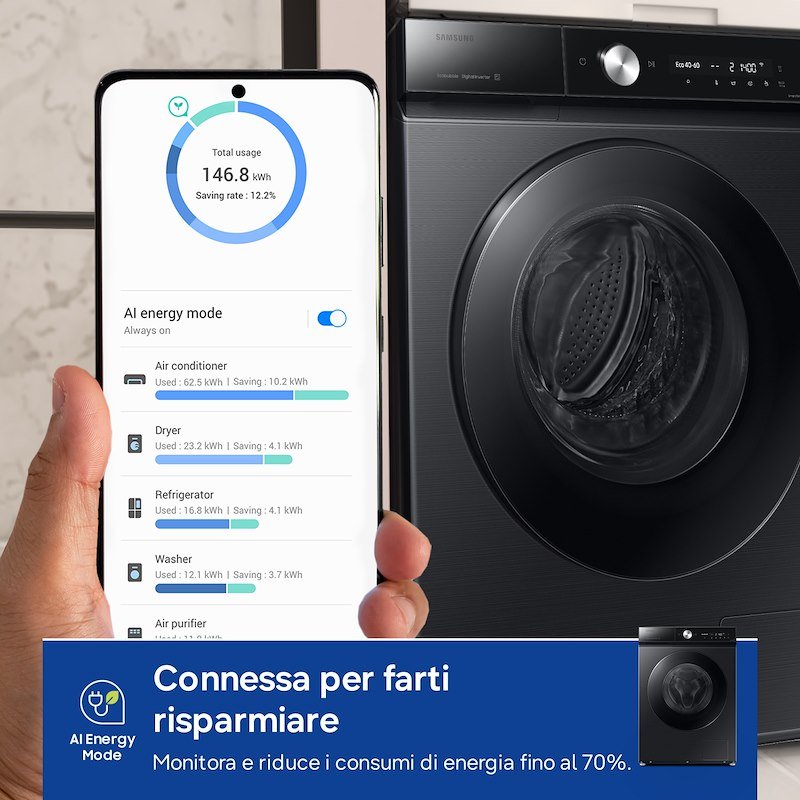 Samsung Lavatrice BESPOKE AI™ 9kg Ww90db8u95gbu3 Nero