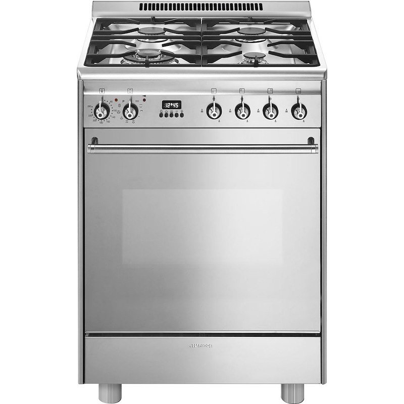 Smeg GP61X9 Cucina Gas 4 Fornelli con forno elettrico da 60 cm Specchio, Acciaio inox