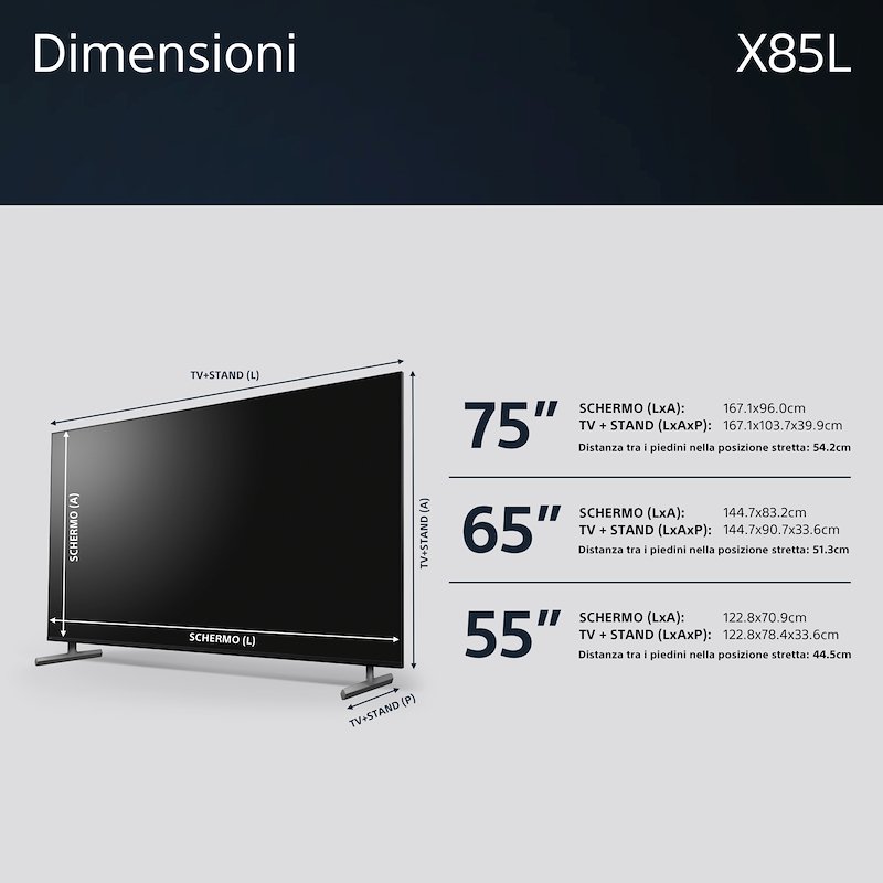 SONY Tipologia dello schermo: LED Dimensioni display :55 KD55X85LAEP Nero