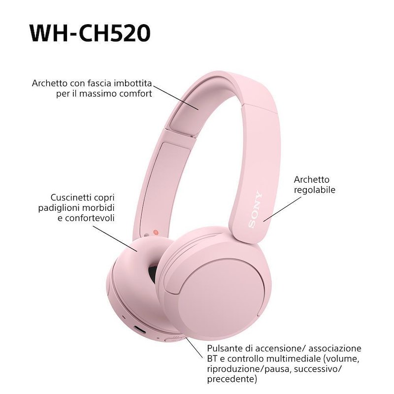 Sony Cuffie a padiglione chiuso Whch520p.ce7 Rosa