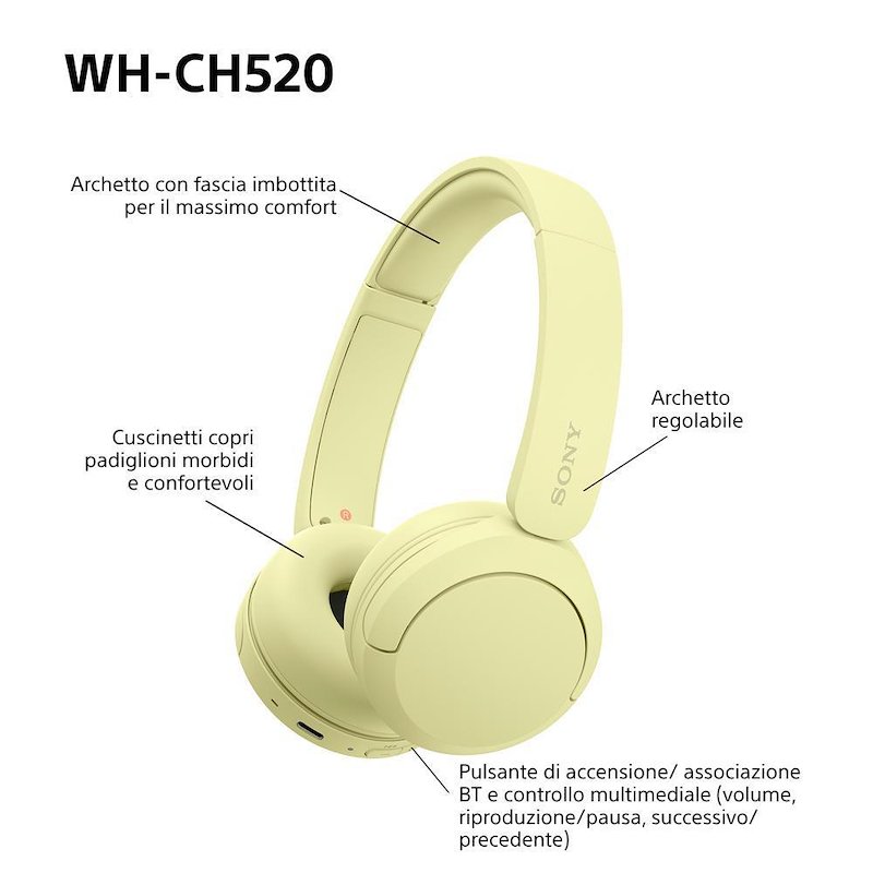 Sony Cuffie a padiglione chiuso Whch520y.ce7 Giallo