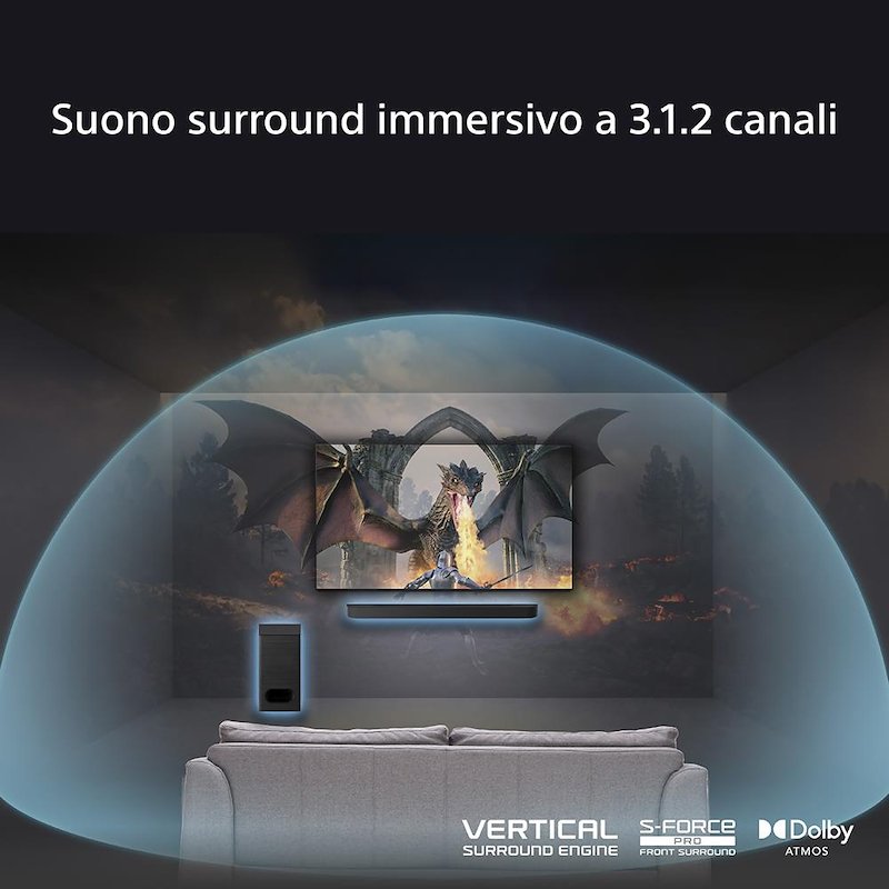 Sony Soundbar + Subwoofer 3.1.2 BRAVIA Theatre Bar 6 Htbd60.cel Nero