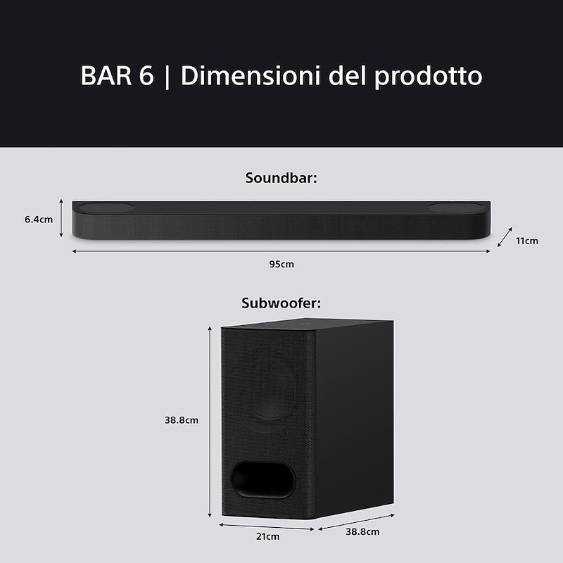 Sony Soundbar + Subwoofer 3.1.2 BRAVIA Theatre Bar 6 Htbd60.cel Nero