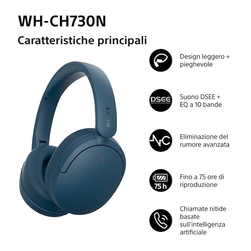 Sony Cuffie a padiglione chiuso Whch730nl.ce7 Blue