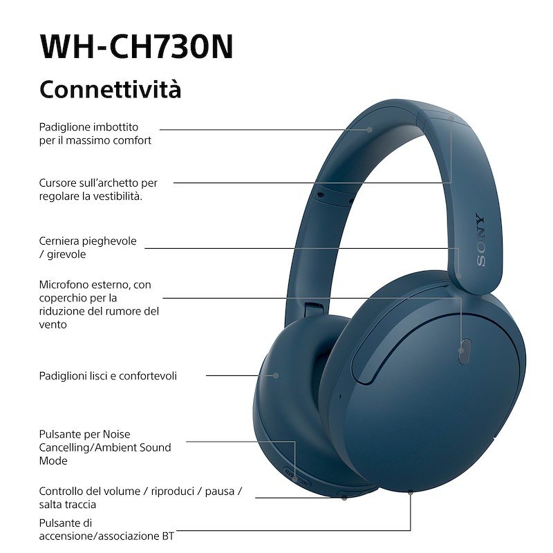Sony Cuffie a padiglione chiuso Whch730nl.ce7 Blue