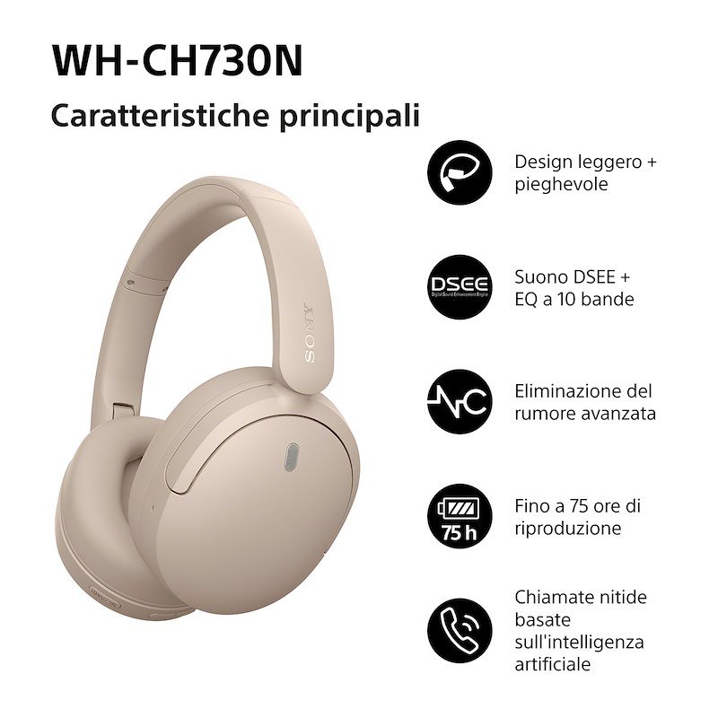 Sony Cuffie a padiglione chiuso Whch730nc.ce7 Beige