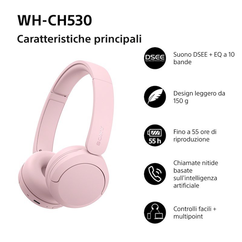 Sony Cuffie Bluetooth On-ear Whch530p.ce7 Pink
