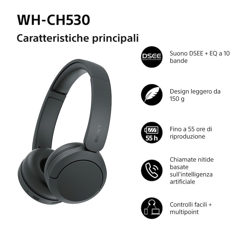 Sony Cuffie Bluetooth On-ear Whch530b.ce7 Black