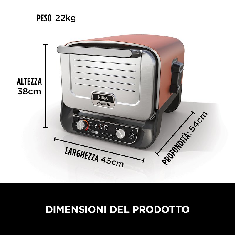 Shark Ninja Forno elettrico da esterno Ninja Woodfire con affumicatore NNJ.OO101EU