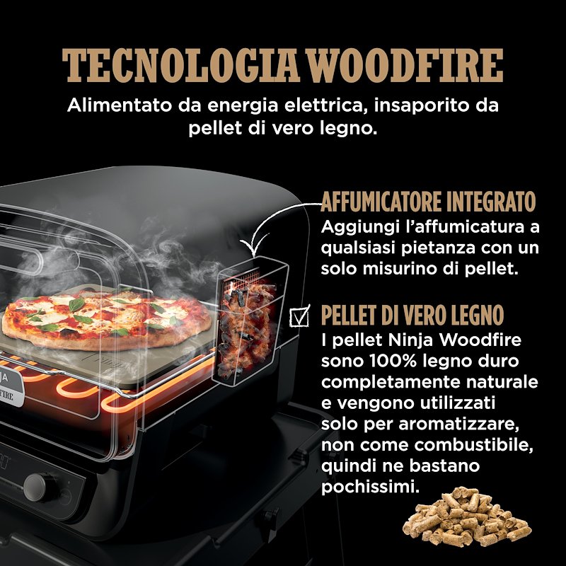 Shark Ninja Forno elettrico da esterno Ninja Woodfire con affumicatore NNJ.OO101EU