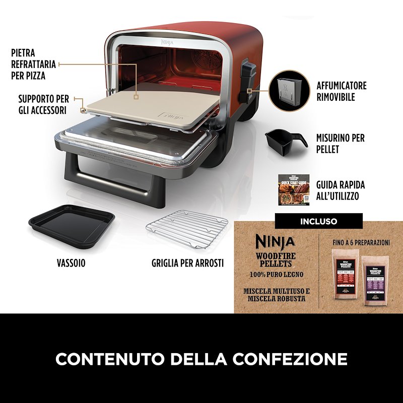Shark Ninja Forno elettrico da esterno Ninja Woodfire con affumicatore NNJ.OO101EU