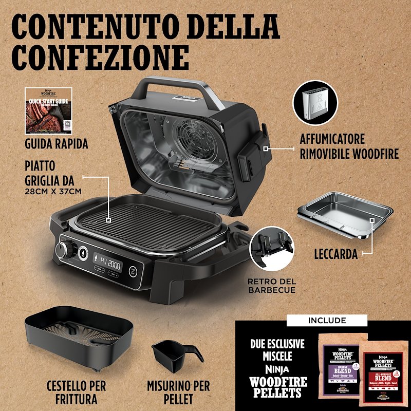 Shark Ninja Barbecue Elettrico Ninja Woodfire Con Affumicatore Og701eu