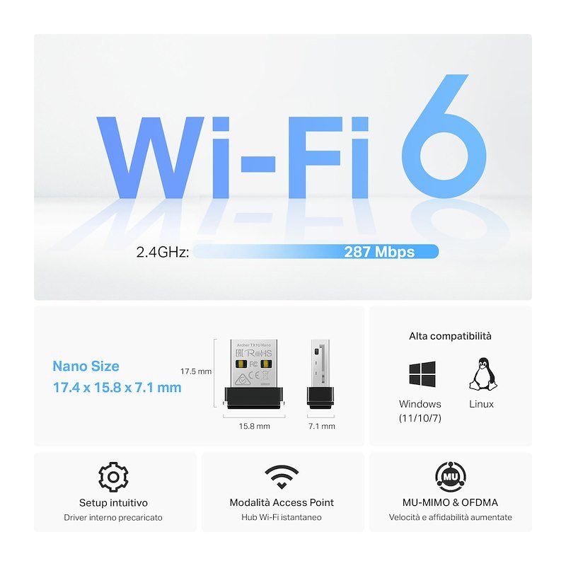 Tp-link Nano Adattatore USB Wi-Fi 6 AX300 Archer Tx1u Nano