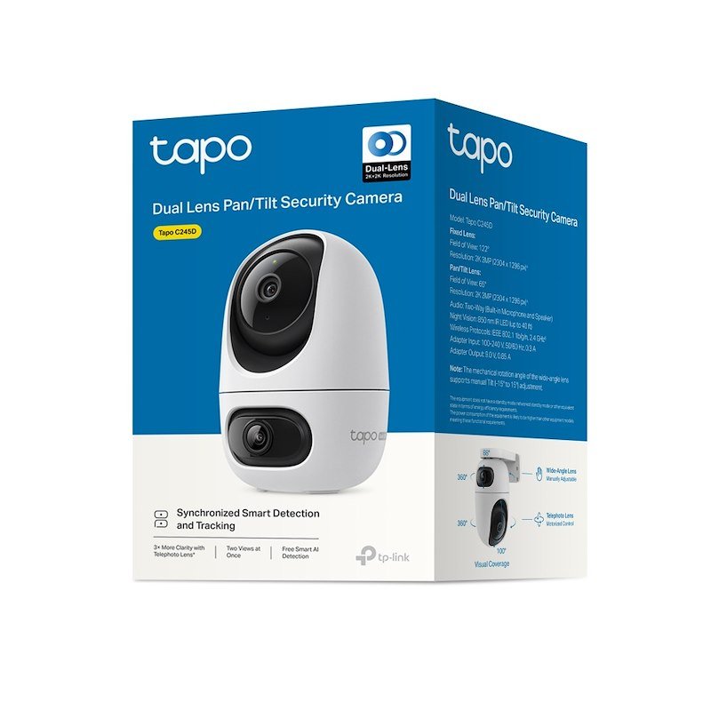 Tp-link Tapo C245d Telecamera Indoor 2K 3MP doppio obiettivo smart AI