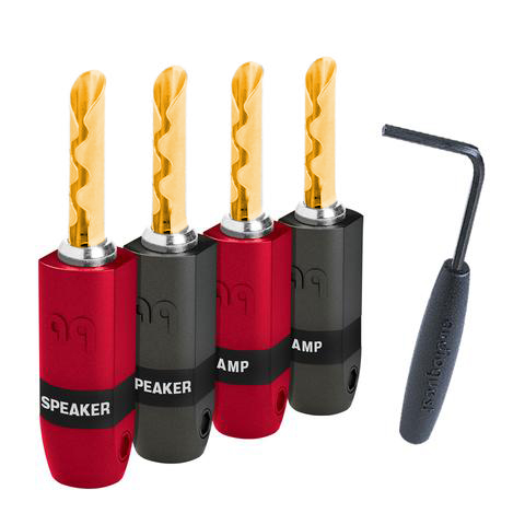 AudioQuest Set da 4 Connettori SUREGRIP300 BANANA GOLD CONF 4 PZ Nero/Rosso