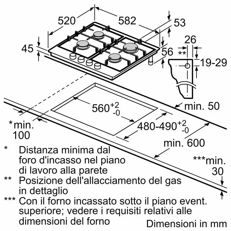 Bosch Piano Cottura a Gas con griglie Serie 4 Pgp6b6k80 Nero